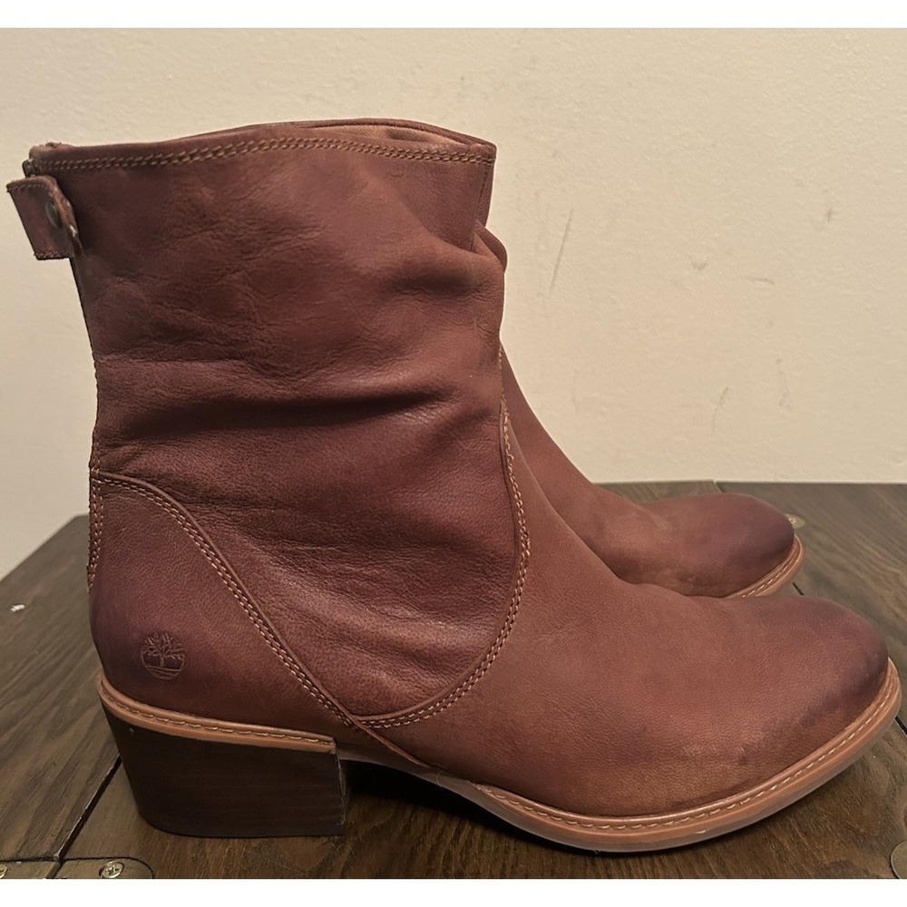 Timberland Southerlin Bay Mid-back Zip Slouch Boot Brown Leather Women's Size 11